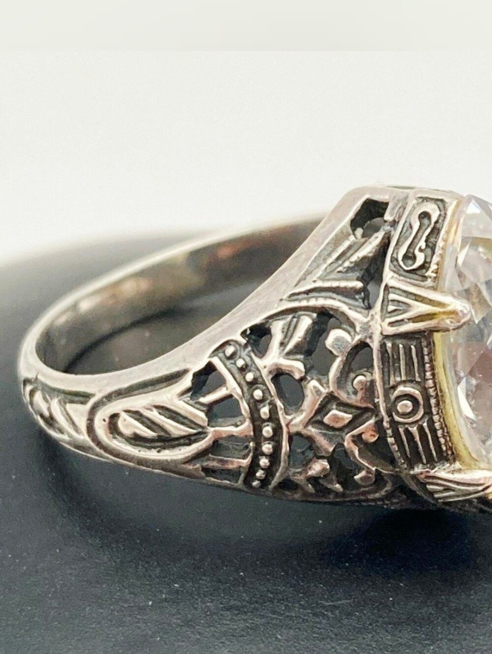 Vtg Art Deco Style Sterling Silver Cocktail Filigree Statement Ring Size 7